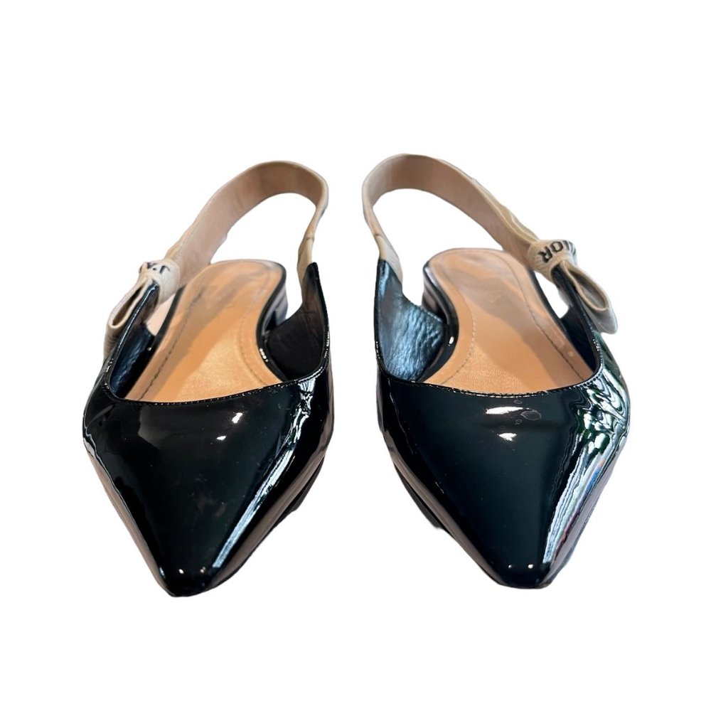 CHRISTIAN DIOR J'adior 100mm Black White Ribbon Patent Leather Slingback Flat 36 - Picture 5 of 11
